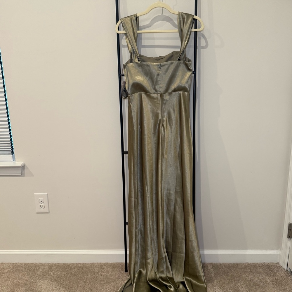 NWT Birdy Grey Mia Bridesmaid Dress Shiny Satin Moss Green - Picture 3 of 8